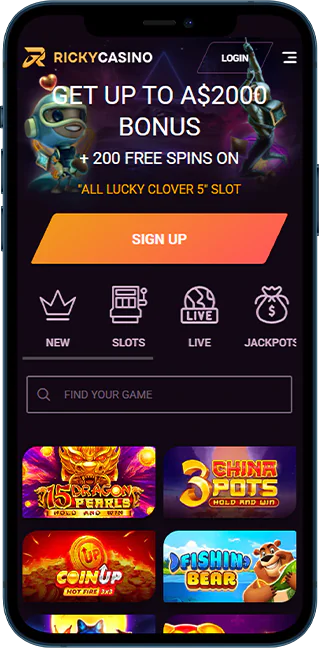 Screenshot of pokies iPhone app Ricky Casino