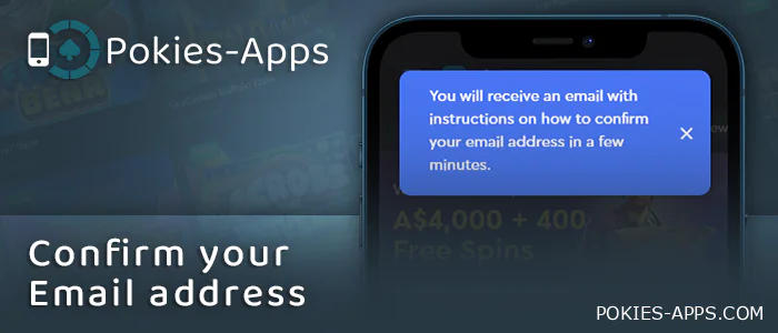 Email confirmation in the online casino app after registration